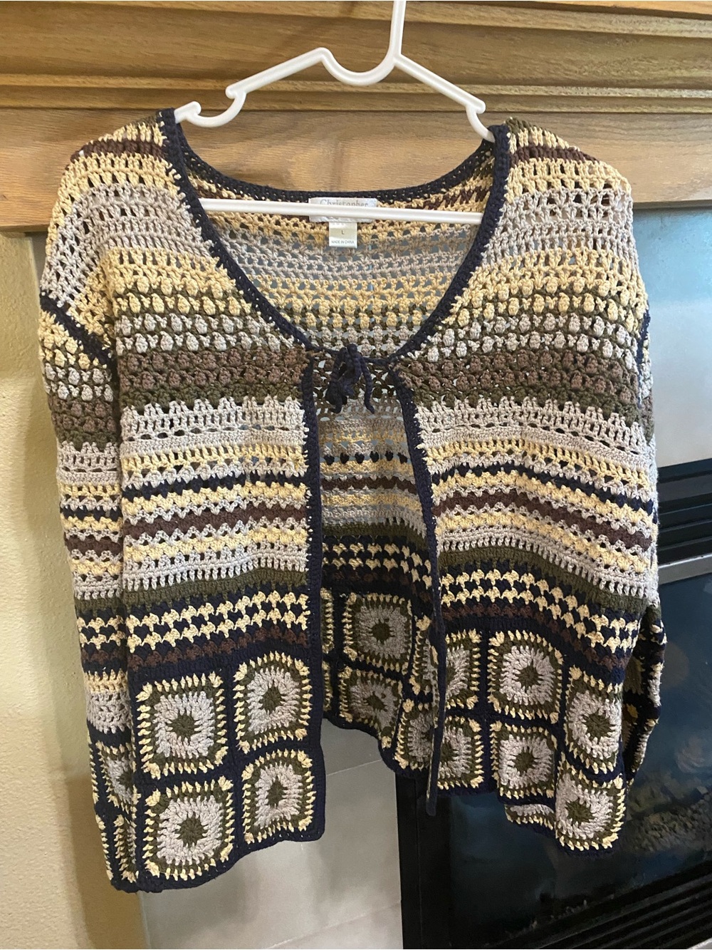 Open Cardigan Sweater - large Multicolor Earth Tones